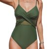 CUPSHE Maillot de Bain Femme Une Pièce Sheer Mesh V-Neck Push-Up Cut Out Ventre Plat Haut Taille