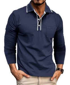 Polo Homme Volemo Manches Longues Casualavec Poche Golf Polos Rugby T-shirt Modes Élégantes Taille Élargie