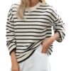 CUPSHE Pull à manches longues décontracté à col rond rayé pour femme modelle confortable et stylée en fibres douces