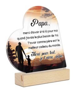 Plaque Cœur Acrylique Putuo avec Base Bois pour Mariage Gratitude Cadeau Amour Décoration Maison Bureau (Cadeau Papa)