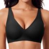 Soutien-gorge push-up Ganado sans coutures pour femme - Col en V profond - Doux et confortable - Sans armatures - Noir -