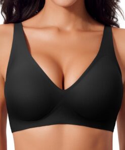 Soutien-gorge push-up Ganado sans coutures pour femme - Col en V profond - Doux et confortable - Sans armatures - Noir -