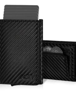 AISIR Portefeuille Homme NoirSlim avec Pince à Billets et Compartiment à Monnaie pour Homme