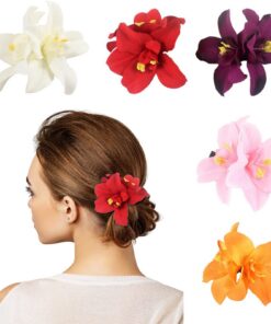 Hifot 5 Pièces Hawaii Barrette Fleur Pince Cheveux Femme Été Mode Pince Crocodile Orchidées Accessoires de Coiffure Plag