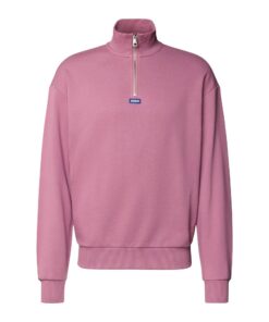 HUGO Sweat en Molleton de Coton pour Hommes avec Col Zip et Logo Patch