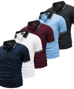 SwissWell Lot de 5 Polos pour Homme en Golf Manches Courtes Léger Été Respirant T-Shirt de Tennis