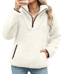 RITOSTA Pull Hiver Élégant avec Poche et 1/4 Zippé Élégant Sweat-Shirt Polaire Sweat Manches Longues Automne Hiver Globa