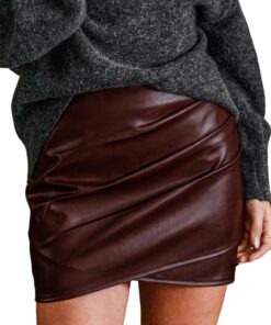 CUPSHE Mini jupe moulante en cuir synthétique taille haute ourlet asymétrique pour femme trendi look soirée femme