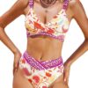 CUPSHE Bikini Ensemble Femmes Haute Taille Col En V Torsadé Bretelles Réglables - Élégant - Plage et Swimming Pool - Mai