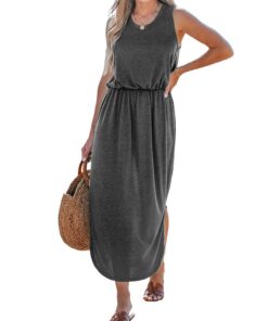 CUPSHE Robe d'été en tricot décontractée pour femme - Col rond - Taille élastique - Robe de plage