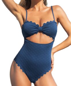 CUPSHE Femme Maillot de Bain 1 Pièce Festonné à Découpes Texturé Swimsuit | Élégant et Pratique pour la Plage et le Swim