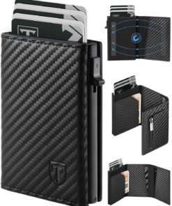 TEEHON Portefeuille Homme en Fibre de Carbone Magnétique avec Blocage RFID, Porte-Cartes de Crédit pour Homme (Noir) - C