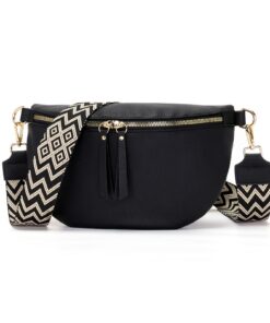 Sac Banane Vezluax Grande Bandoulière pour Femme Élégant Cuir Vegan Noir avec Sangle Large