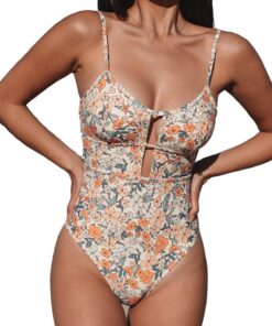 Maillot de bain CUPSHE une pièce décolleté bretelles réglables dos découvert à nouer soi-même