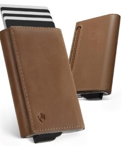 YESIIW Slim en Cuir Véritable Porte-Carte Homme Portefeuille Pop Up pour Hommes avec Blocage RFID et Fenêtre, Brun