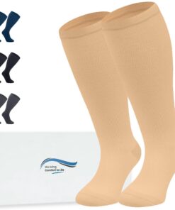 Chaussettes de compression 360 Relief 1 paire Grande Taille Couleur Unie Femme et Homme - Idéales pour Vols, Voyages et