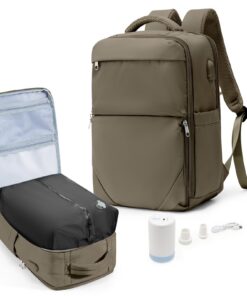 Sac à Dos de Voyage Cabine Avion sous Vide avec Pompe - Compression avec Airbag - Imperméable - Marron
