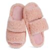 Chausson Peluche OFFCUP Bout Ouvert Hiver Femme Blanc/Rose Comfort Antidérapant