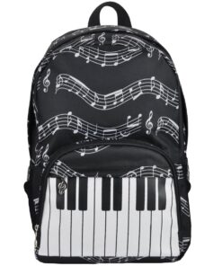Sac à dos d’écolier à motifs de notes de musique en tissu Oxford – 4 couleurs pour enfants – Design punk élégant