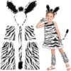 Hifot Costumes Zèbre Enfants Adultes Halloween Cosplay Carnaval Fête Deguisement Nœud Papillon Oreilles Jambières