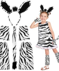 Hifot Costumes Zèbre Enfants Adultes Halloween Cosplay Carnaval Fête Deguisement Nœud Papillon Oreilles Jambières