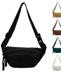 Sac Banane Femme Velours Côtelé GoPaw Noir | Bandoulière réglable | Adolescentes et Adultes | Mode et Accessoires