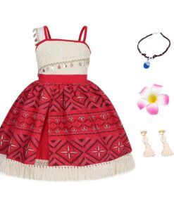 Robe Vaiana Filles Déguisement Noël Halloween Carnaval avec Collier Boucles d'oreilles Pince à Cheveux Costume de Prince