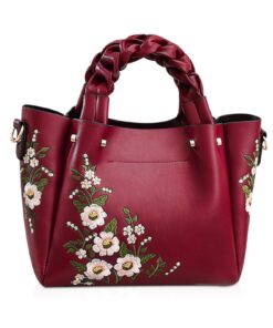 Sac à Main Brodé NICOLE & DORIS pour Femmes Décontracté Sac Fourre-Tout Simili Cuir Poignées Tressées