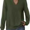 Cuptacc Sweat Femme Chic et Énigmatique Col en V Chemisier Manches Longues Couleur Unie Mode Automne Hiver OEKO-TEX STAN