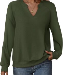 Cuptacc Sweat Femme Chic et Énigmatique Col en V Chemisier Manches Longues Couleur Unie Mode Automne Hiver OEKO-TEX STAN