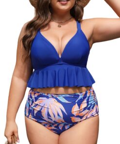 CUPSHE Bikini Taille Haute à Volants Vert et Fleuri pour Femmes Plage Été Funky Design M302