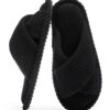 Chaussons GOEWY Femme Velvet Côtelé Mousse Mémoire Bout Ouvert Brides Croisées Antidérapante Confort Tendance Idée Cadea