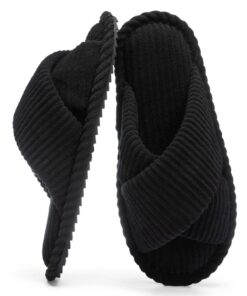 Chaussons GOEWY Femme Velvet Côtelé Mousse Mémoire Bout Ouvert Brides Croisées Antidérapante Confort Tendance Idée Cadea