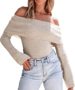 CUPSHE Pull à épaules dénudées femme Style Y2K Crop ajusté
