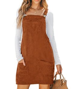 CUPSHE Robe décontractée en velours côtelé confortable femme élégante pour le quotidien avec poche avant et bretelles la
