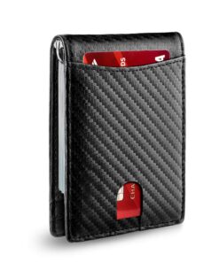 Lichi Portefeuilles en cuir fibre de carbone pour homme avec blocage RFID, portefeuille noir à deux volets avec 6 compar