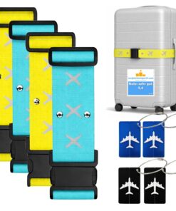 Travelfreund® Lot de 4 Sangles de Valise et 4 étiquettes de Bagage colorées - Pour Voyageurs et Aviateurs - Accessoires