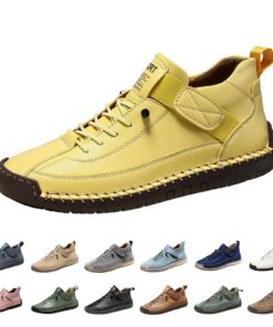 Vogany Chaussures orthopédiques unisexes en cuir souple, antidérapantes et légères pour la conduite et la marche, jaune