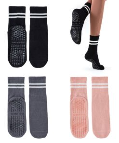 EUPSIIU Antiderapant Yoga Chaussettes Femmes pour Pilates et Danse - Grip En Coton, 3 Paires, Parfaite pour Yoga à la Ma