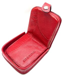 Portefeuille Charmoni pour Homme - Cuvette Monnaie Bouton - Anti RFID - Compact et Léger - Cuir Vachette (Rouge)