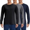 HIOUTDOOR Lot de 3 t-shirts à manches longues en coton pour homme Eulerent, col rond, basique, idéal pour le travail, le