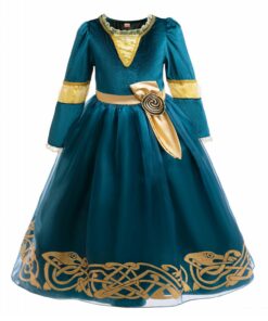 Robe de Princesse Manche Longue Mérida pour Fille 3-8 ans - Déguisement Carnaval Noël Anniversaire Halloween