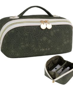 Prite Grande Capacité Trousse de Maquillage en Cuir PU pour Femme Imperméable avec Séparateur Transparent et Poignée (Fl