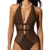 CUPSHE Maillot de bain une pièce pour femme - Col en V profond - Dos nu - Élastique et confortable - Ressort - Étanche -