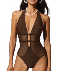 CUPSHE Maillot de bain une pièce pour femme - Col en V profond - Dos nu - Élastique et confortable - Ressort - Étanche -