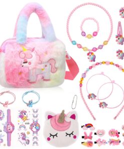 Parure de bijoux licorne ViEinkaufen 26 pièces pour filles Sac en peluche licorne Collier, bracelet, boucles d'oreilles,