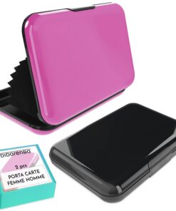 Didarenba Porte-Carte Homme Femme Aluminium Antivol RFID Noir et Rose