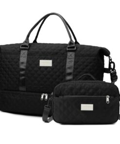 Sac de Voyage Outplea 55L Femme, Sac Valise avec Poche Humide et Compartiments pour Chaussures, Noir pour Le Week-end et