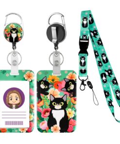 Hifot Porte-badge rétractable enrouleur de badge avec clip de ceinture pour enfants femmes infirmières noir mignon et am