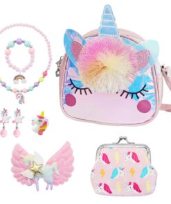 Aleker Cadeaux licorne pour filles : bijoux et sac en set, accessoires de déguisement licorne pour jeunes filles, jouets
